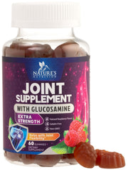 Nature's Nutrition Joint Support Gummies bottle close-up, chewy texture for mobility support