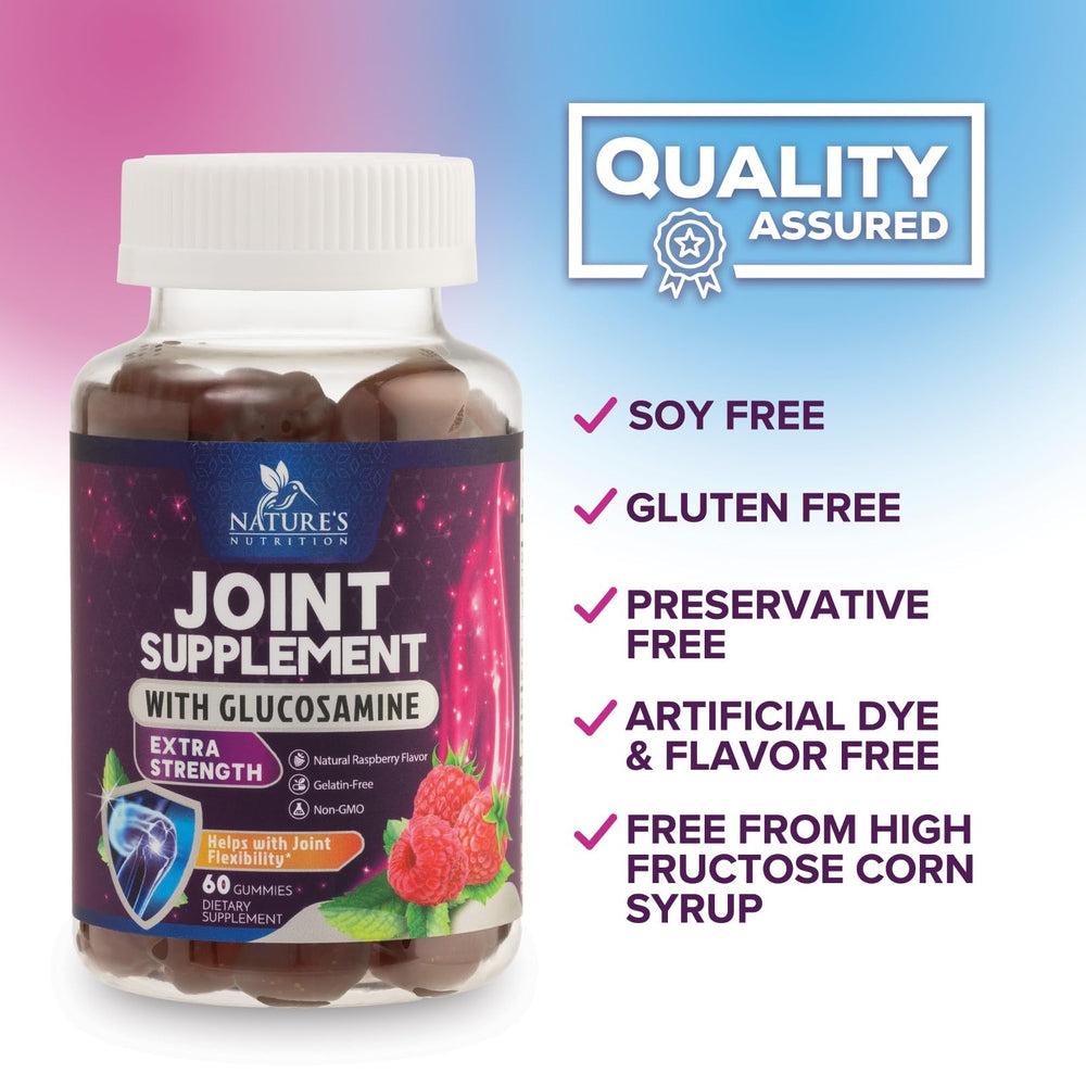 Nature's Nutrition Joint Support Gummies ingredient panel close-up glucosamine vitamin E