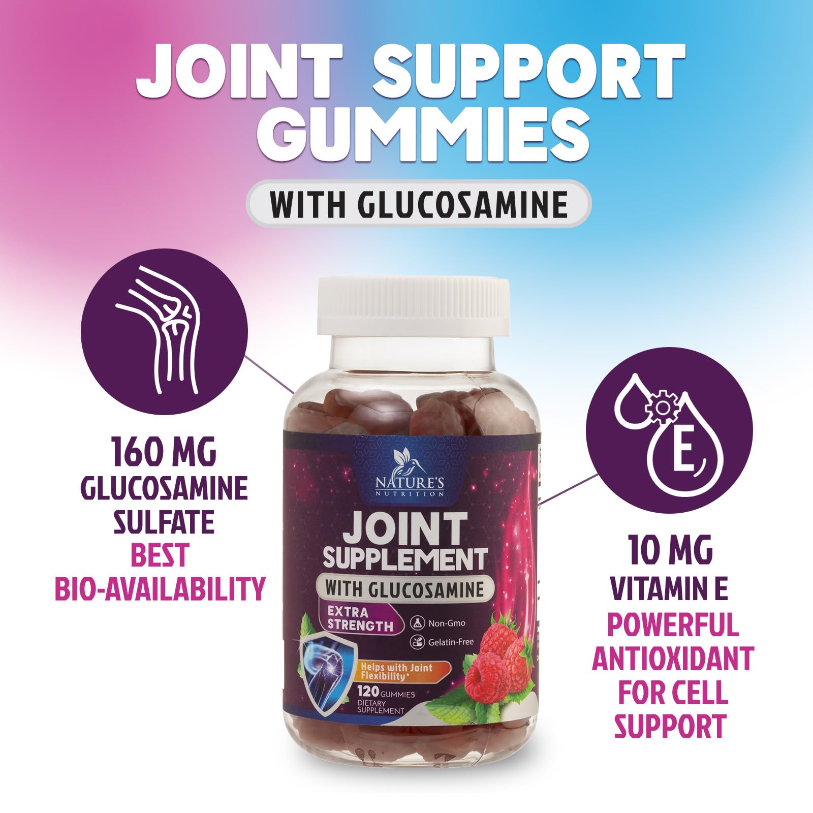Nature's Nutrition Joint Support Gummies label detail emphasizes formulation.