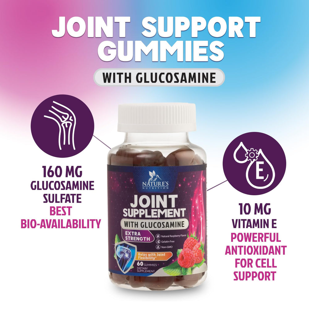 Nature's Nutrition Joint Support Gummies label close-up with Vitamin E