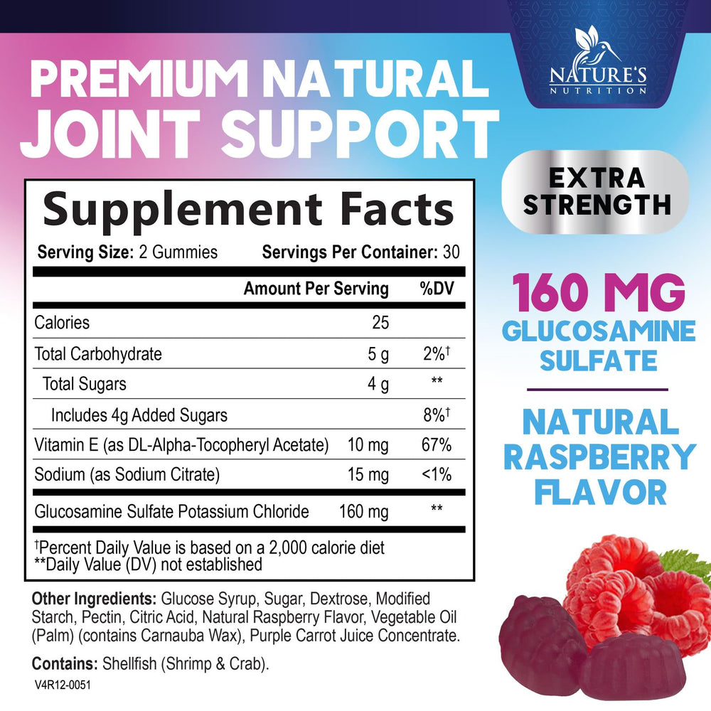 Nature's Nutrition Joint Support Gummies texture close-up highlighting glucosamine benefits