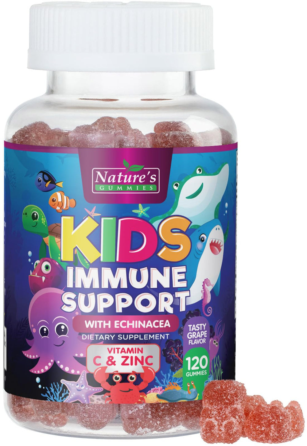 Nature's Nutrition kids immune gummies bottle with berry flavor for daily wellness