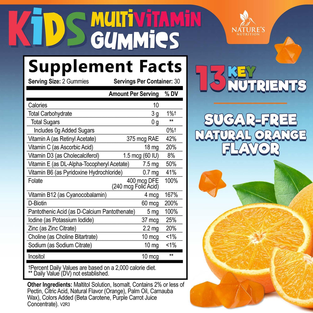 Nature's Nutrition Kids Multivitamin Gomitas Naranja Dosis Diaria: dosis diaria fácil de seguir.