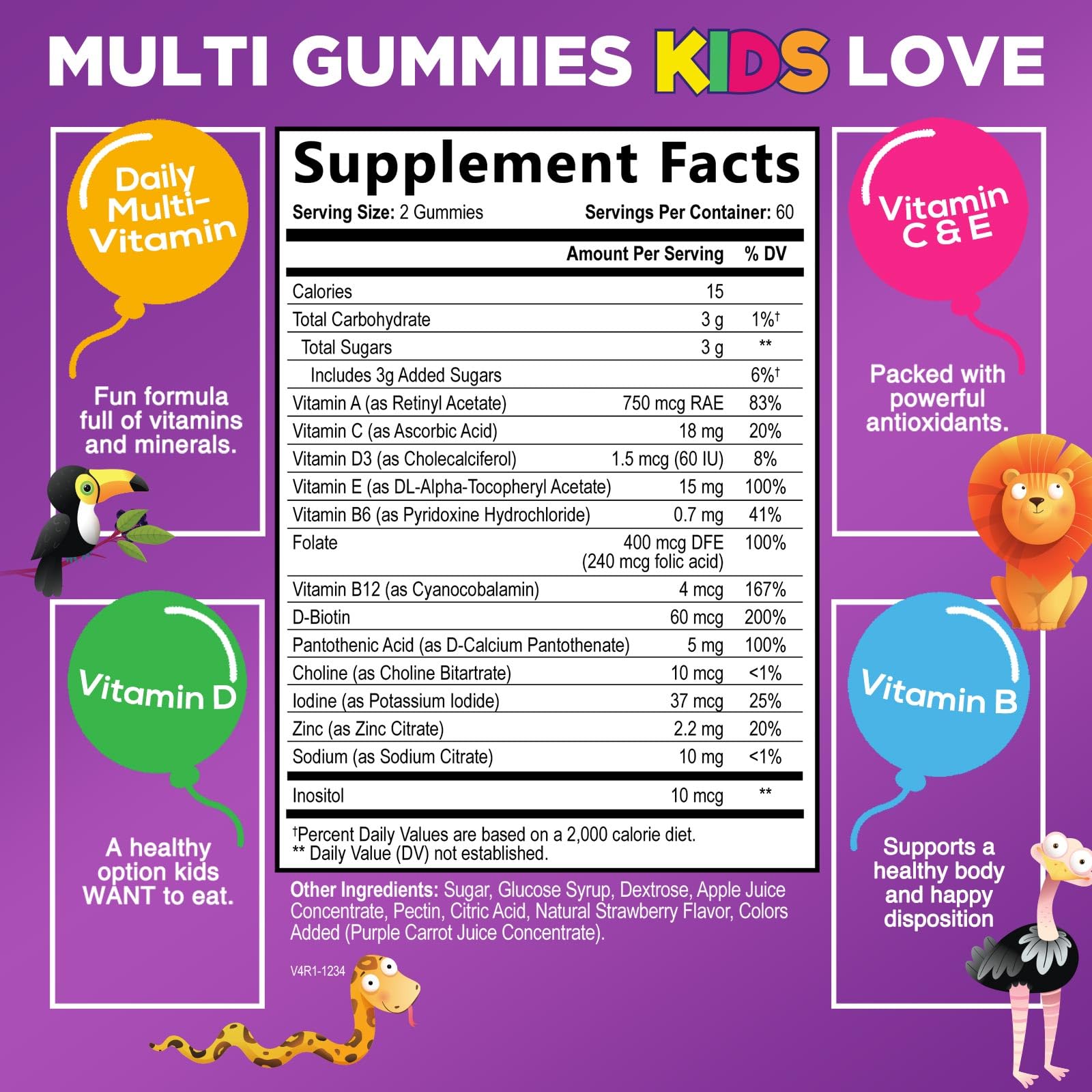 Nature's Nutrition Kids Gummies berry flavor support daily nutrition