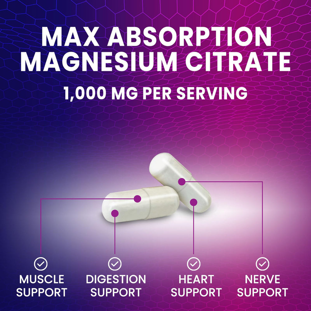 Nature's Nutrition label closeup shows the 1000mg per serving magnesium citrate details.