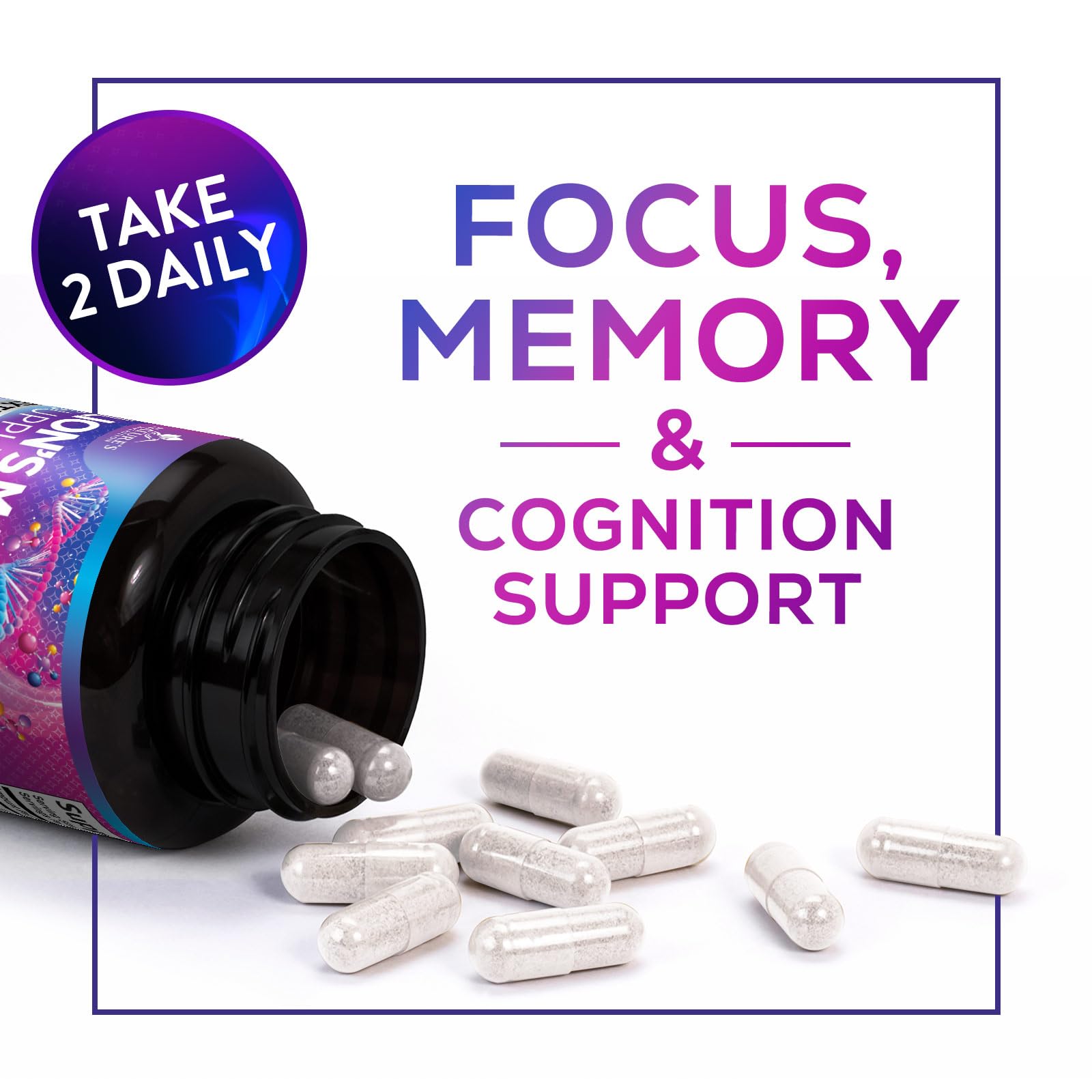 Nature's Nutrition Lions Mane capsules packaging with label details.