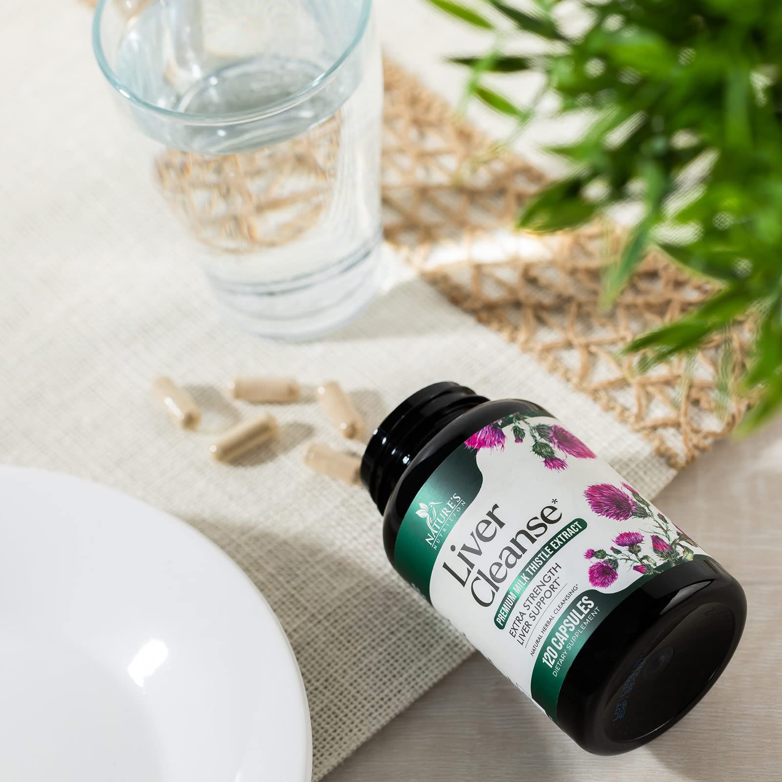Nature's Nutrition Liver Cleanse bottle on countertop with label detail