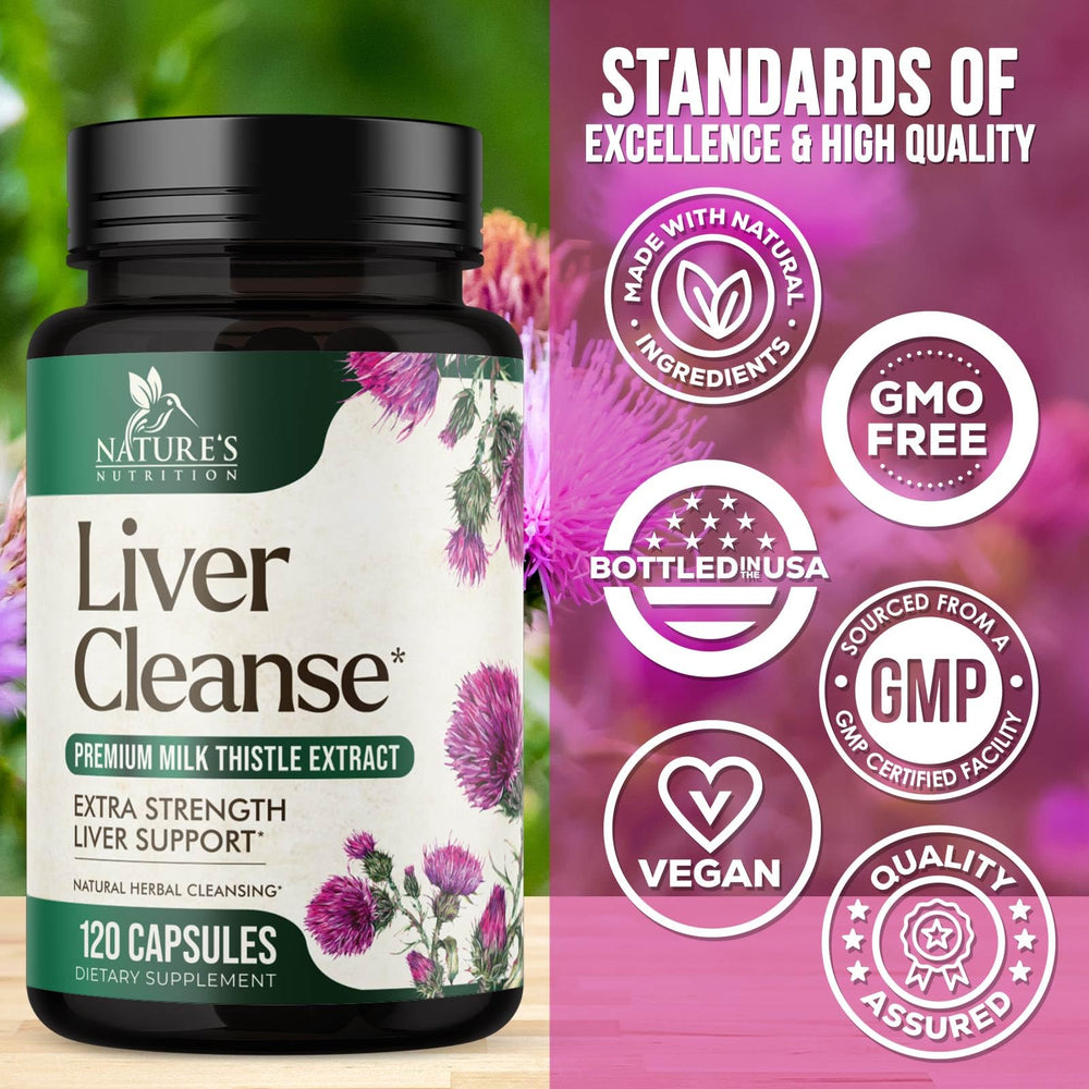 Nature's Nutrition Liver Cleanse bottle label highlights silymarin milk thistle