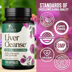 Nature's Nutrition Liver Cleanse bottle label highlights silymarin milk thistle