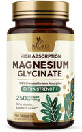 Nature's Nutrition Magnesium Glycinate 250 mg – 100% Chelated, High Absorption, Gluten Free, Vegan, USA Made