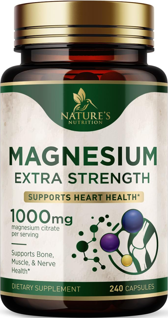 Nature's Nutrition Magnesium 1000mg bottle front high potency capsules for bone support.