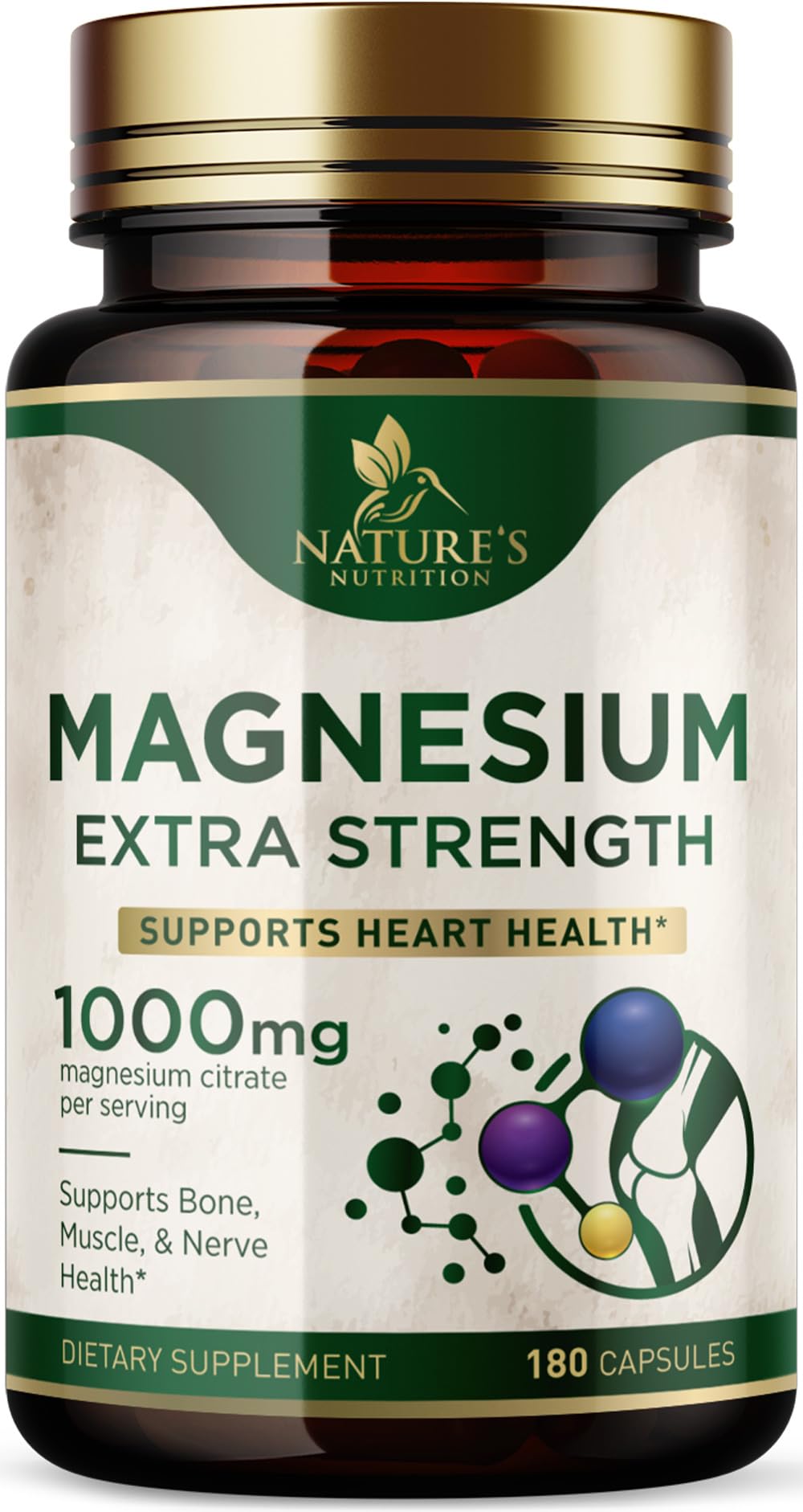 Nature's Nutrition magnesium citrate 1000 mg bottle front supports daily wellness.