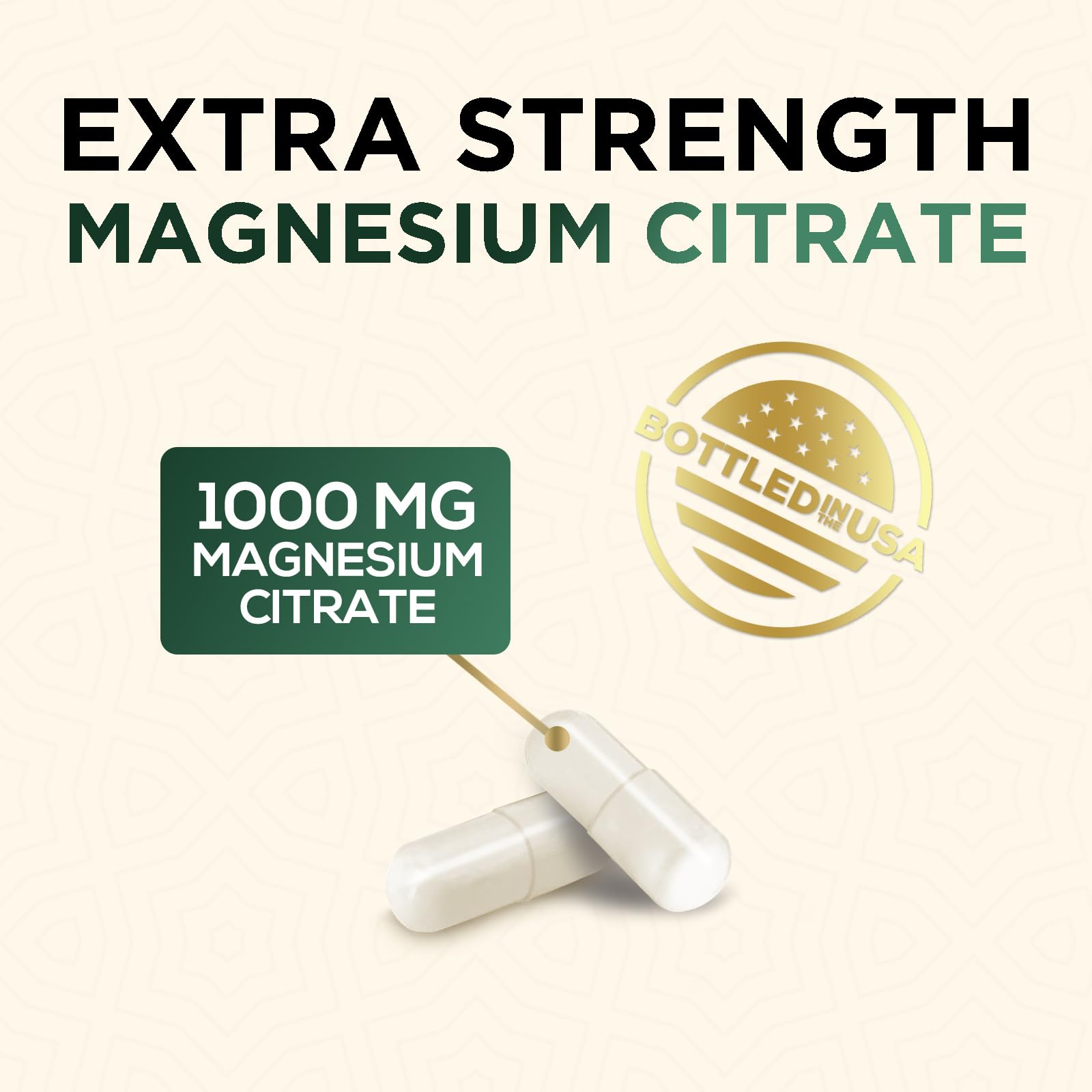Nature's Nutrition magnesium citrate 1000 mg bottle label shows USA bottled quality.