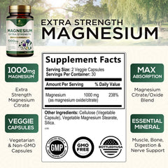 Nature's Nutrition magnesium citrate 1000 mg capsules ready for daily use.