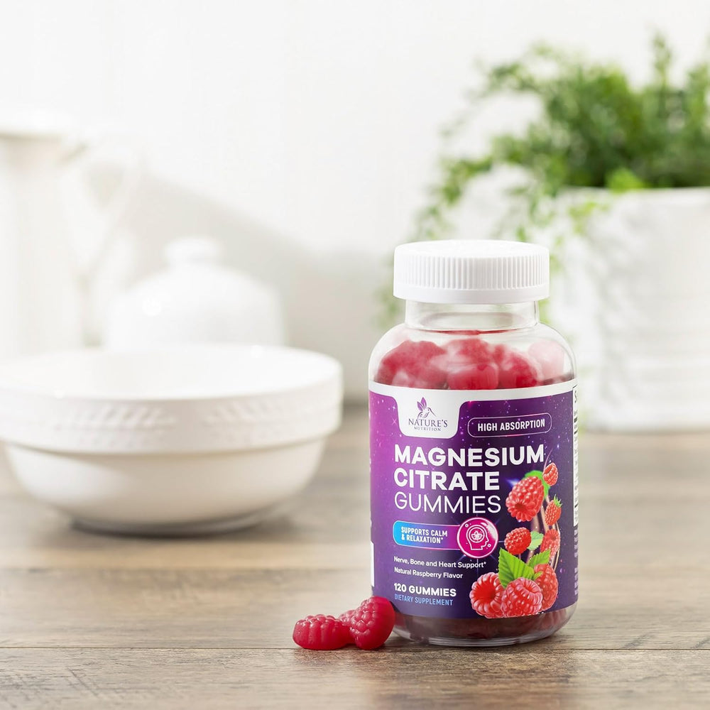 Nature's Nutrition magnesium citrate gummies travel-ready bottle supports daily use anywhere