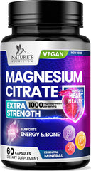 Nature's Nutrition magnesio citrato 1000 mg — botella frente, soporte óseo y muscular