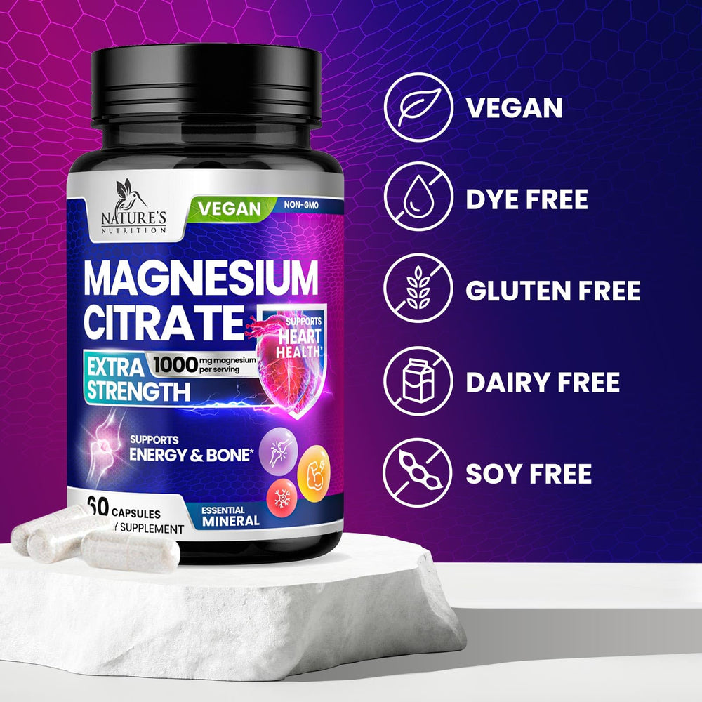 Nature's Nutrition magnesio citrato 1000 mg — dosis en mano, fácil de recordar