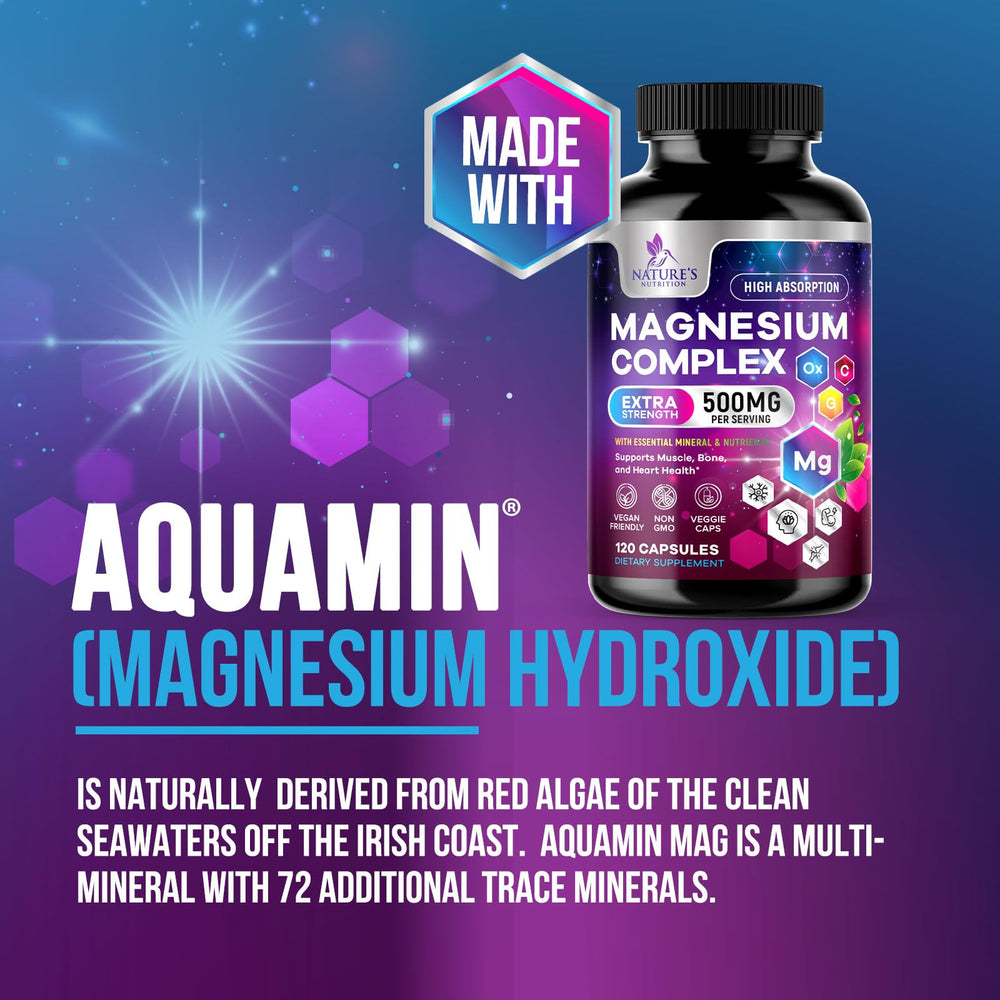 Aquamin trace minerals badge on label emphasizing mineral-rich blend.