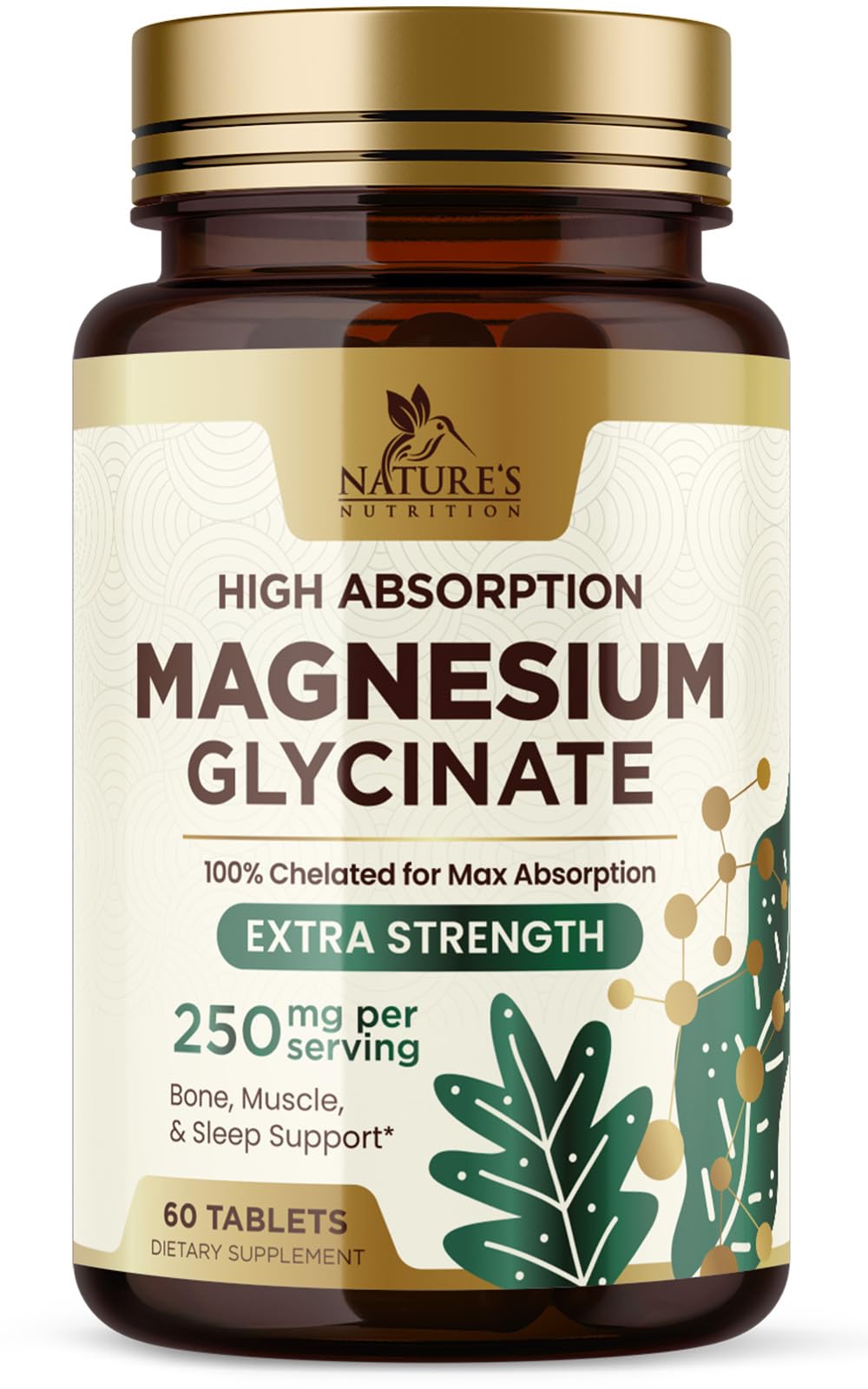 Nature's Nutrition Magnesium Glycinate 250 mg bottle front for daily use
