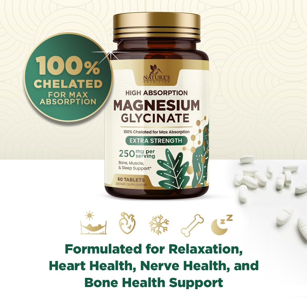 Gluten-free vegan indicators on Nature's Nutrition Magnesium Glycinate 250 mg label