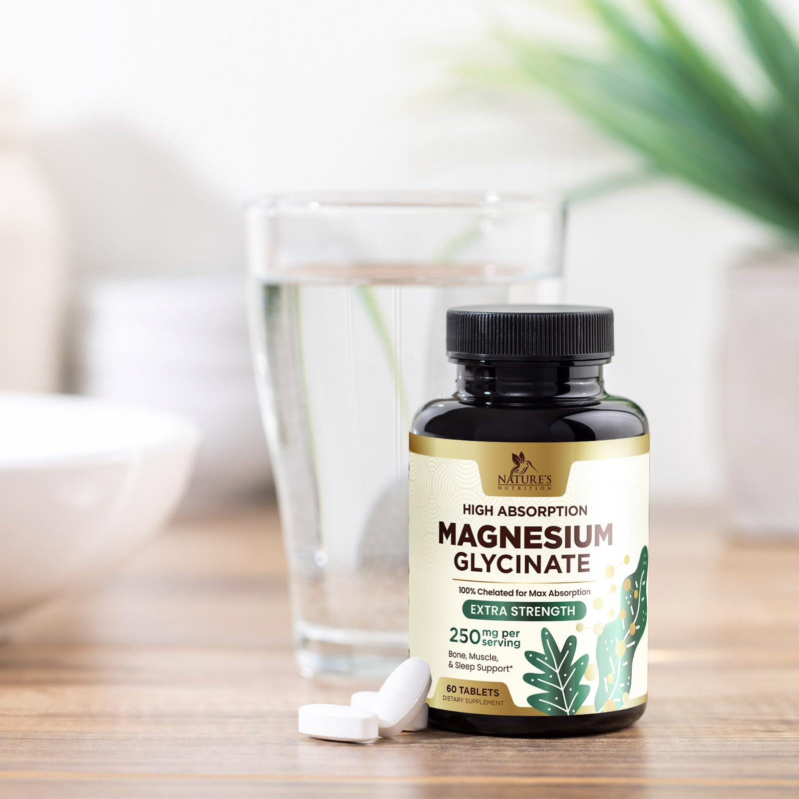 USA-made Nature's Nutrition Magnesium Glycinate 250 mg label