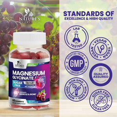 Nature's Nutrition Magnesium Glycinate Gummies label view shows sugar-free and vegan features