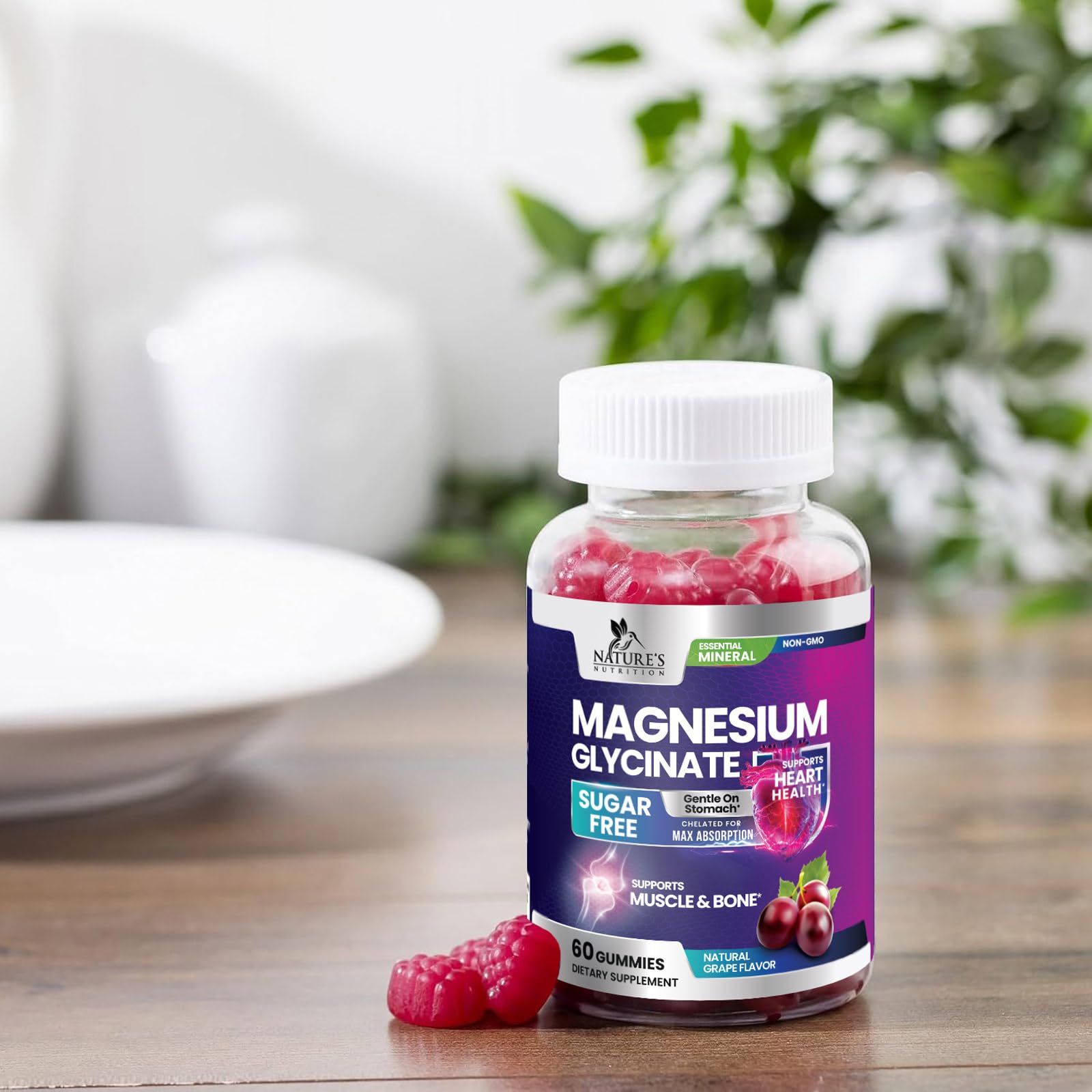 Nature's Nutrition Magnesium Glycinate Gummies sugar-free label for guilt-free consumption