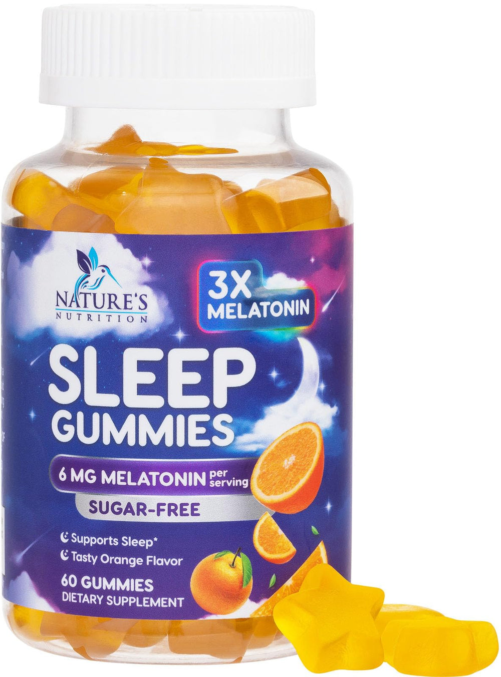 Nature's Nutrition melatonin sleep gummies front bottle supports daily bedtime routines.