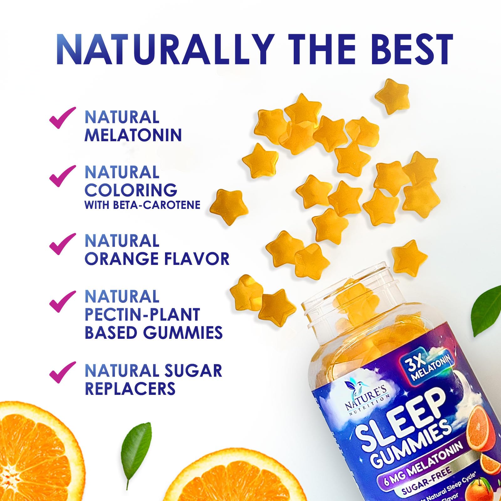Nature's Nutrition melatonin sleep gummies nutrition facts panel highlights ingredients.