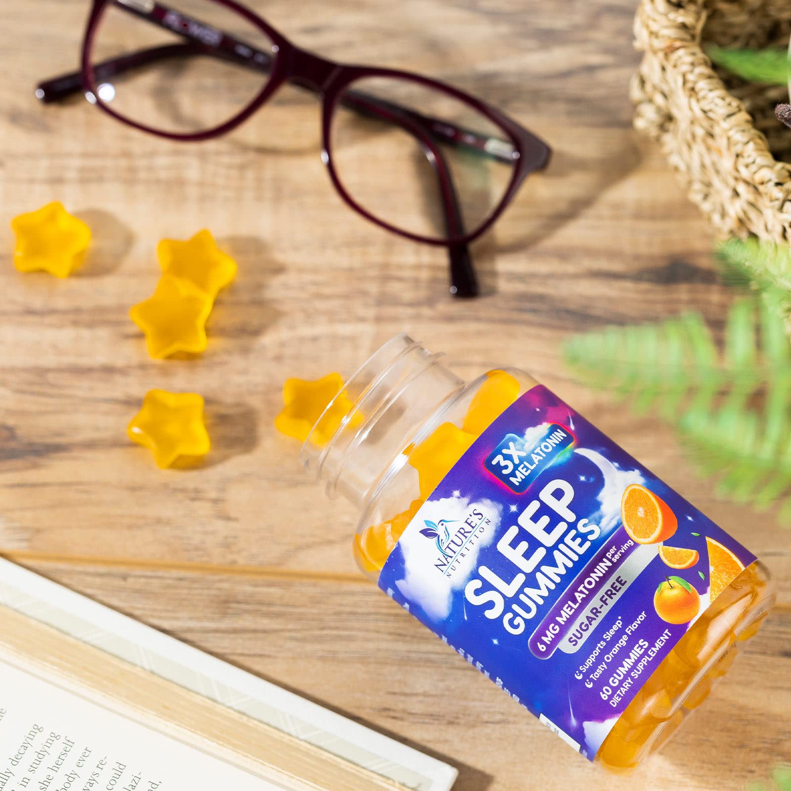 Nature's Nutrition melatonin sleep gummies reseal packaging for freshness.