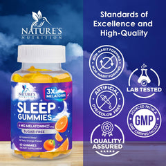Nature's Nutrition melatonin sleep gummies serving inside view shows dosage.