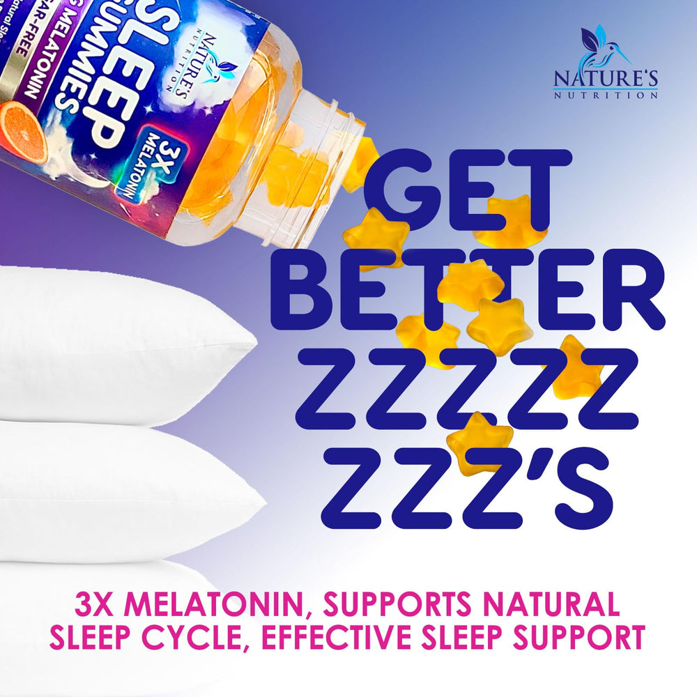 Nature's Nutrition melatonin sleep gummies vegan icon signals plant-based option.