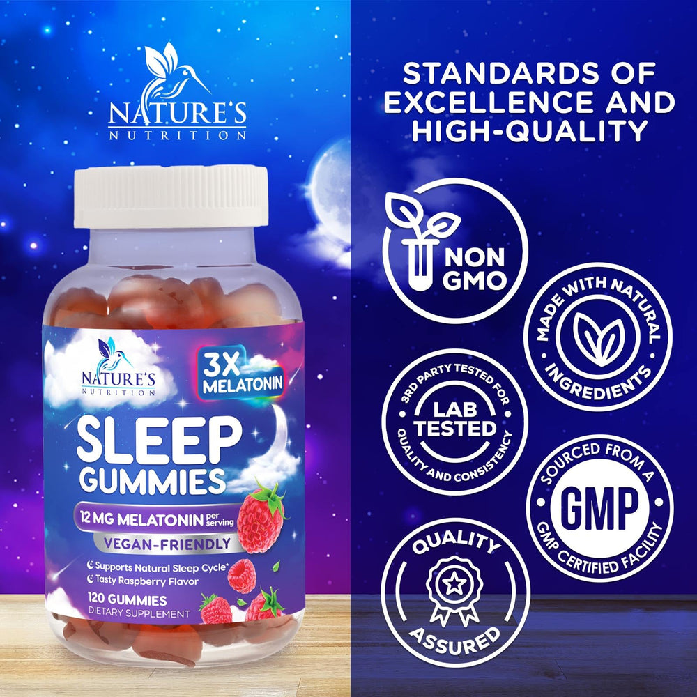 Nature's Nutrition melatonin sleep gummies ingredients panel shown