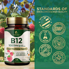 Nature's Nutrition methylcobalamin B12 chewables highlight brain focus potential.