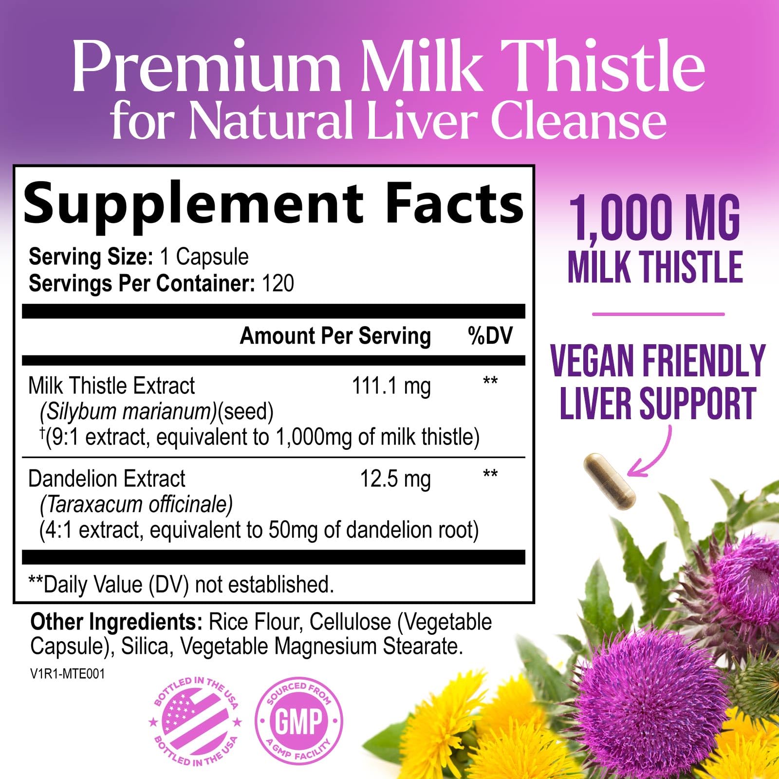 Nature's Nutrition Milk Thistle 1000mg capsules close-up emphasizing capsules for daily use.