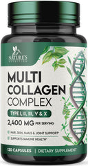 Nature's Nutrition multi collagen 2400mg capsules in bottle for easy daily use