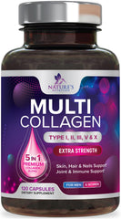 Nature's Nutrition multi collagen pills bottle for daily joint and skin support.