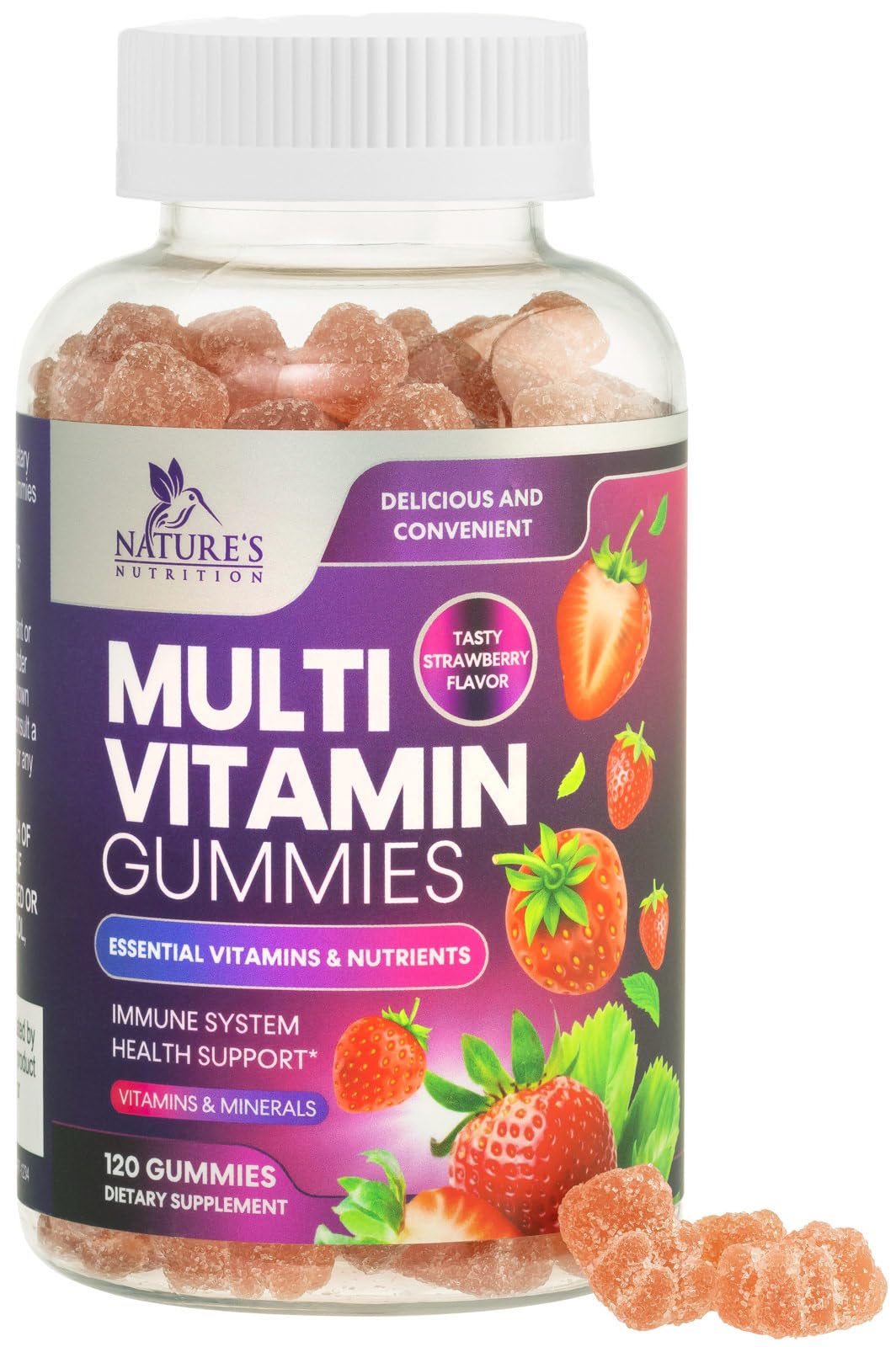 Nature's Nutrition multivitamin gummies bottle for daily health support.