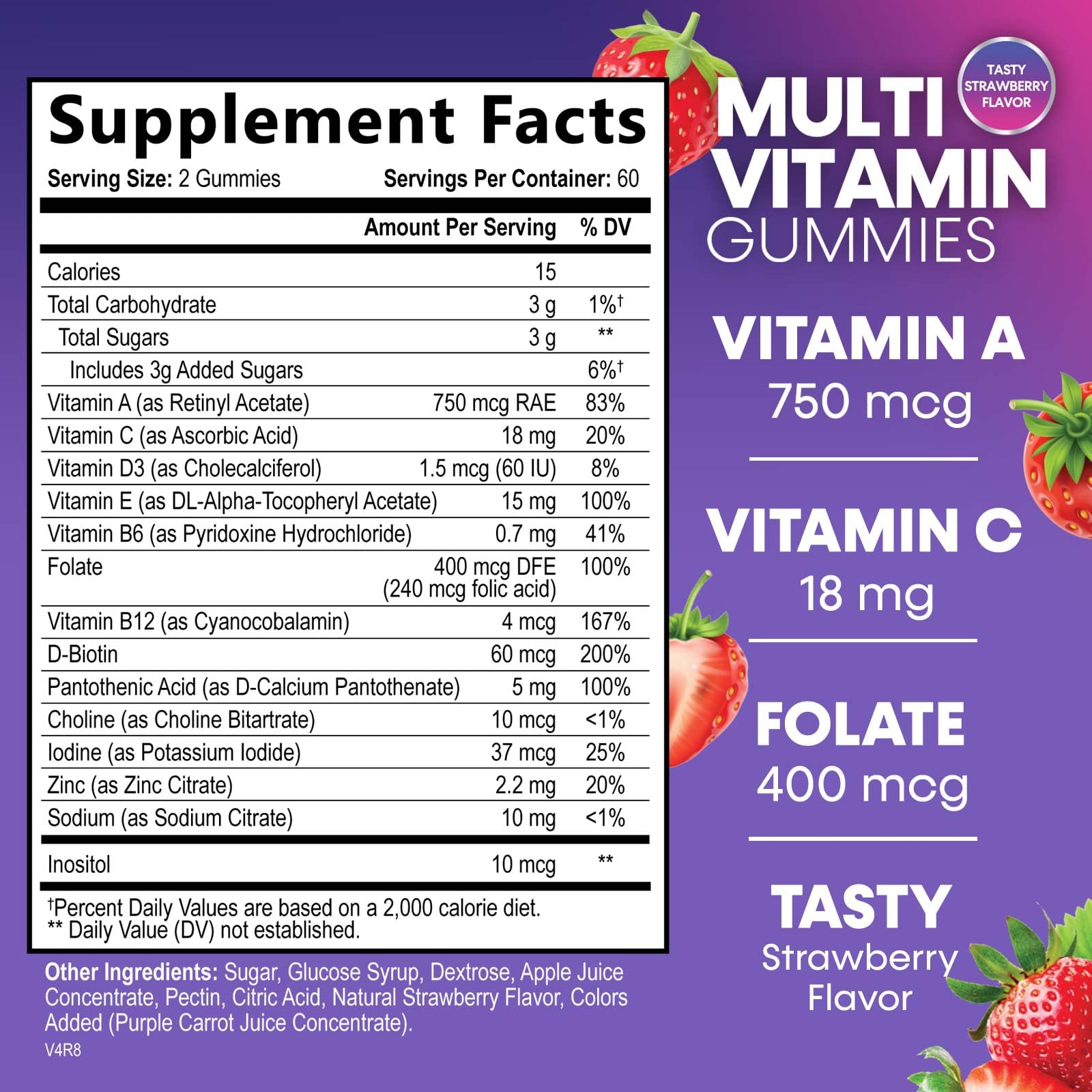 Closeup of Nature's Nutrition gummies, berry flavor and chewy texture.