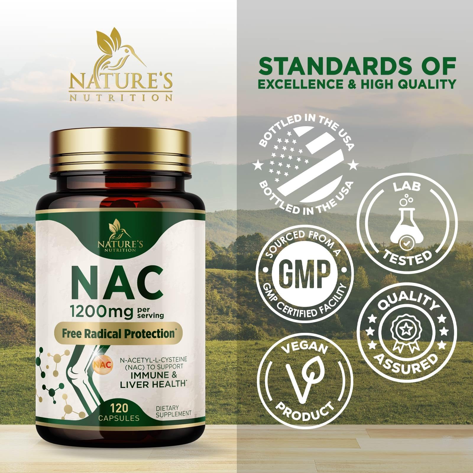 Nature's Nutrition NAC third-party testing seal signals quality.