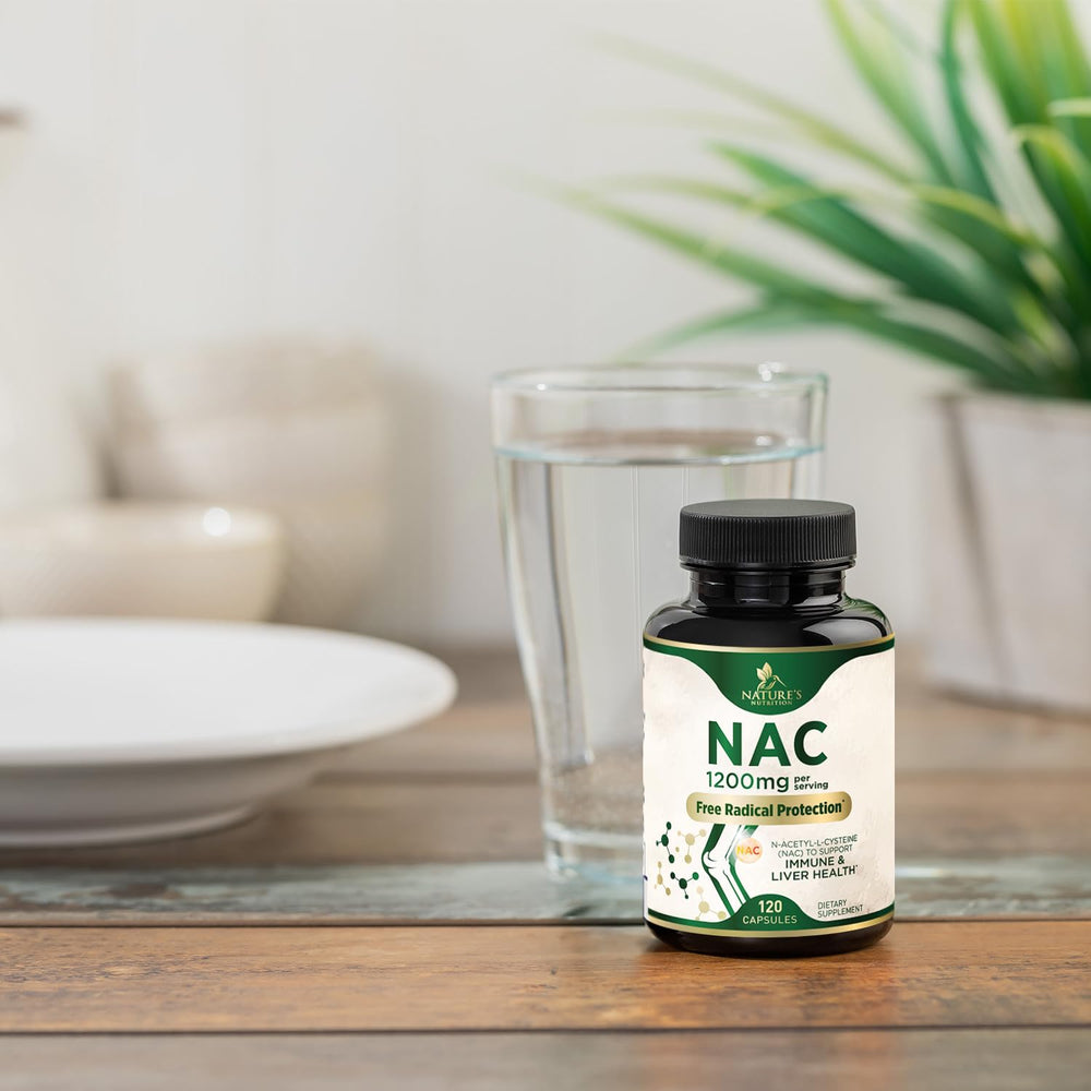 Nature's Nutrition NAC veggie capsules packaging for easy daily use.