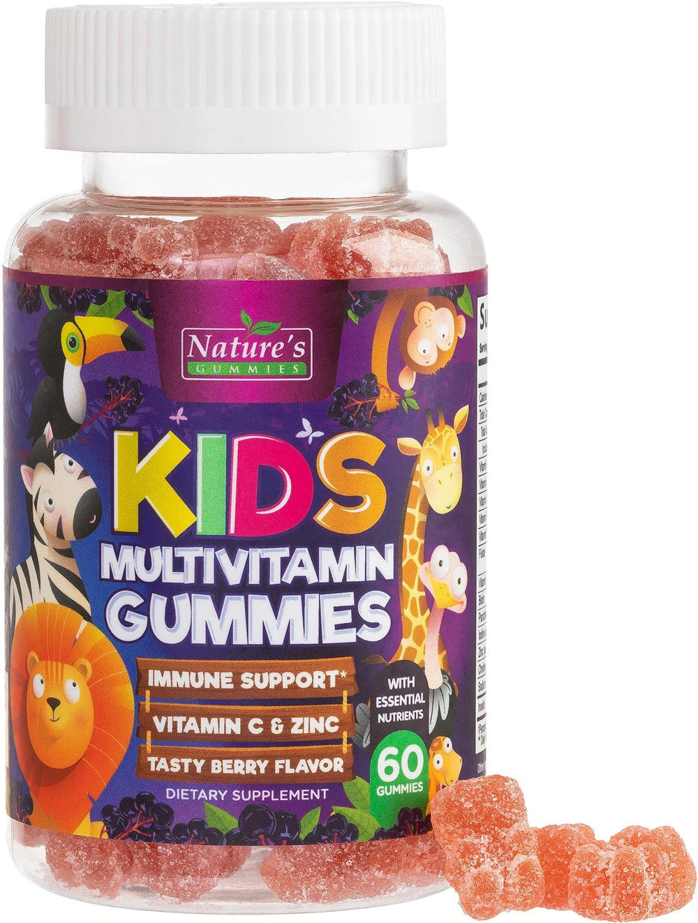 Nature's Nutrition multivitamínico para niños: botella con gomitas sabor fresa, apoyo diario