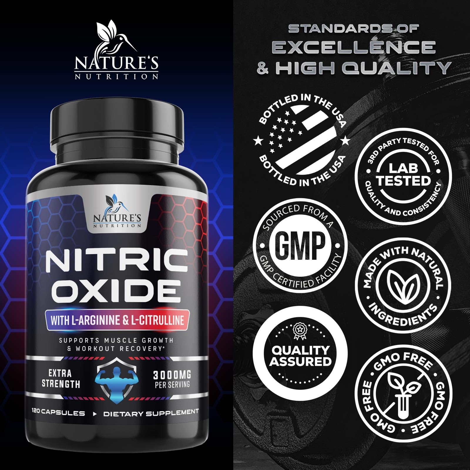 Nature's Nutrition bottle on desk shows convenient daily integration.
