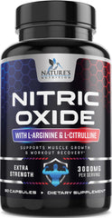 Nature's Nutrition Nitric Oxide Booster 3000mg bottle for peak workout support.