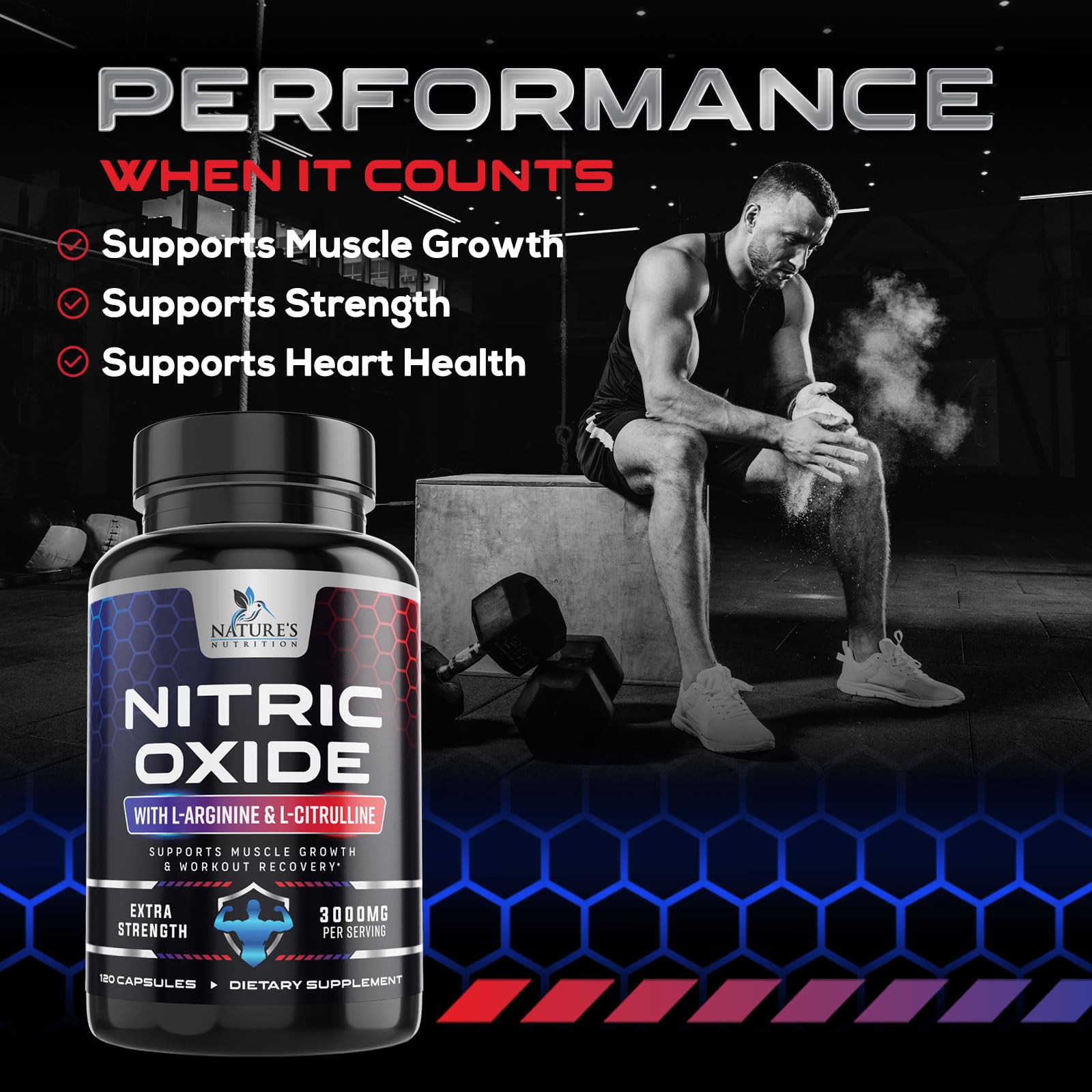 Nature's Nutrition ingredients panel shows arginine and citrulline.