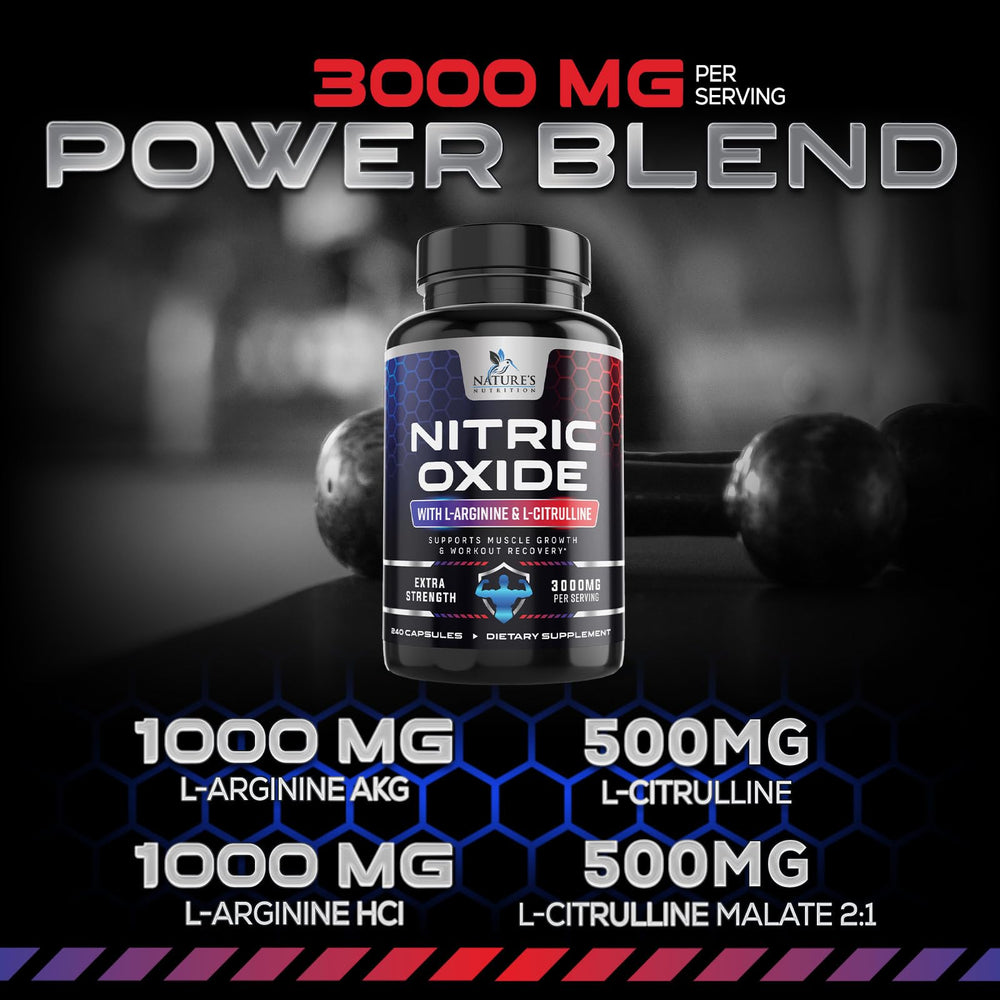 Nature's Nutrition Nitric Oxide bottle label detail highlighting quality