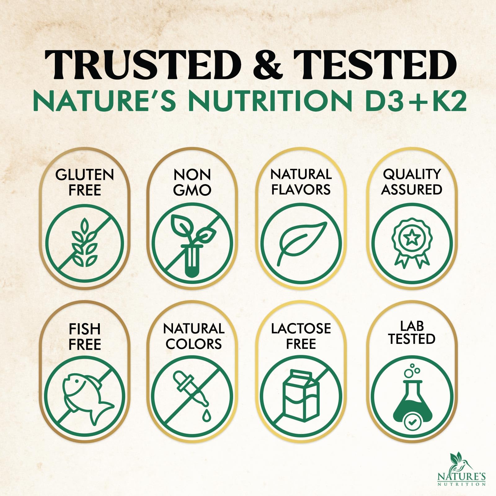 Nature's Nutrition non-GMO ingredients seal close-up.