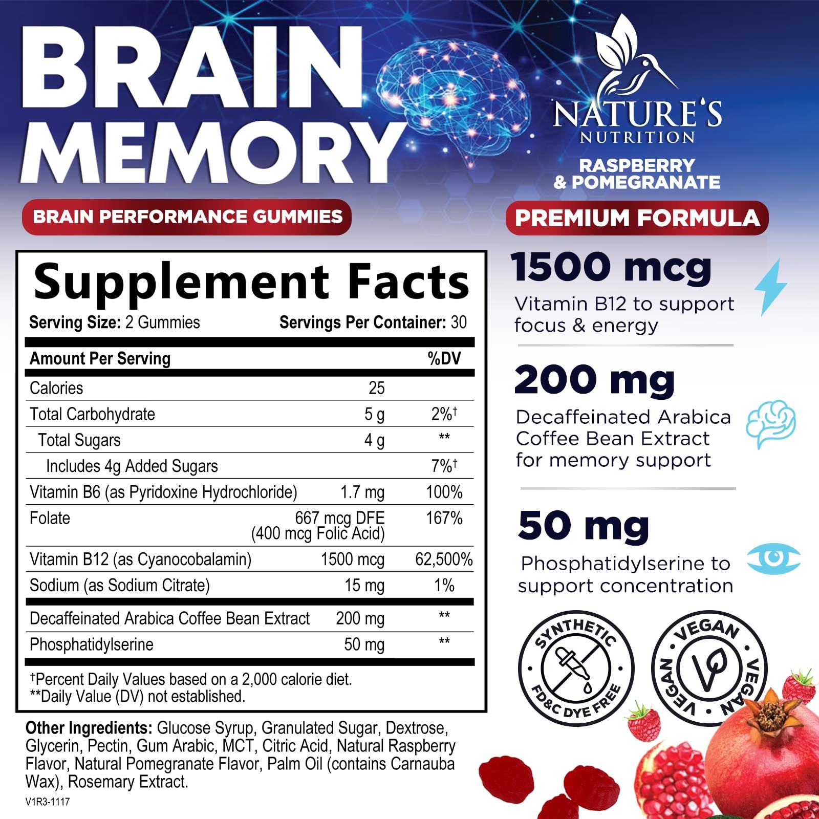 Nature's Nutrition Nootropic Gummies Concentration pack demonstrates convenient brain-boosting support.