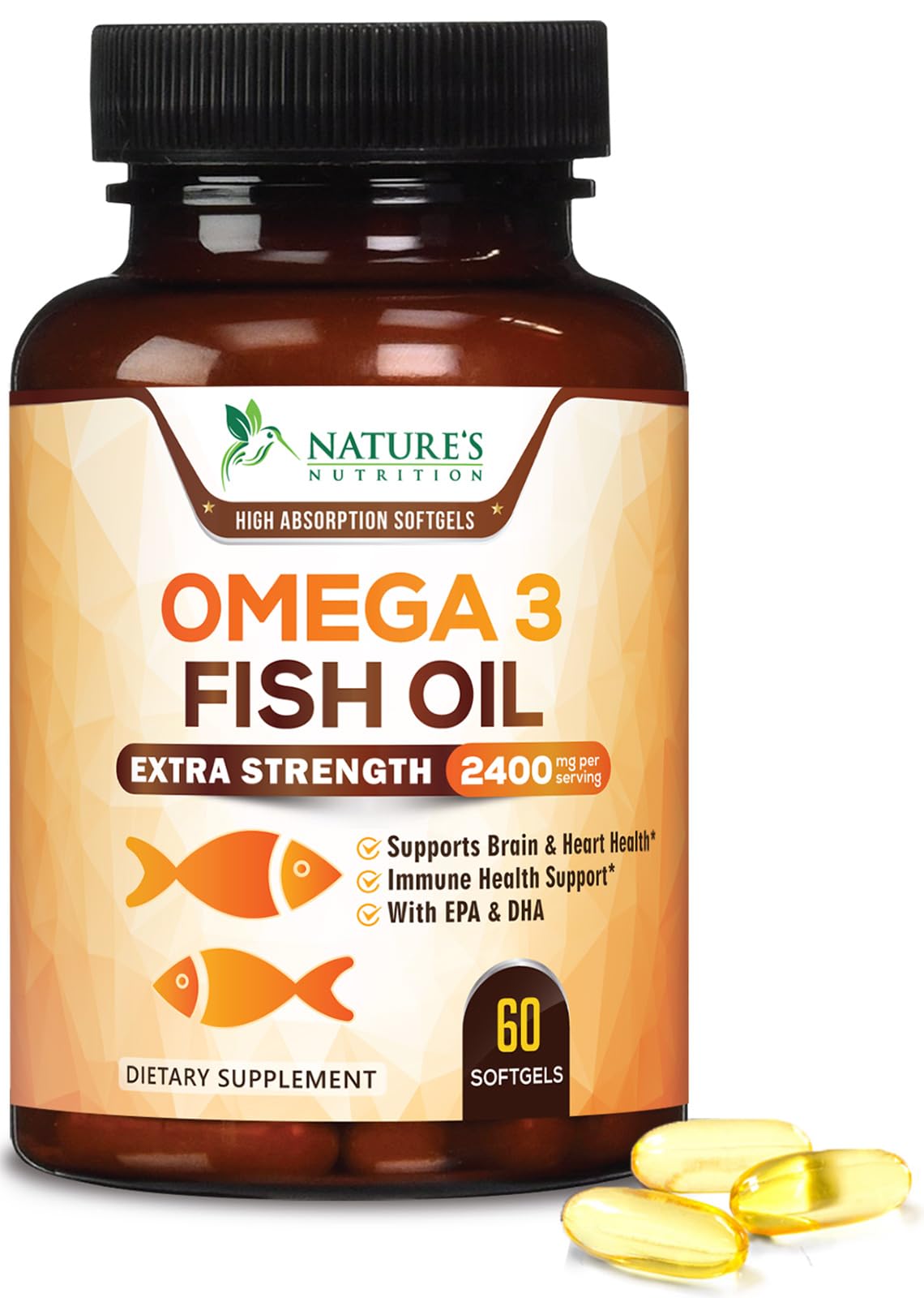 Nature's Nutrition Omega-3 2400mg bottle front for heart and brain support