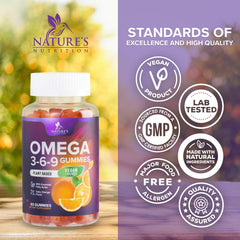 Gomitas Nature's Nutrition sin pescado, opción vegetal para omega 3 6 9.